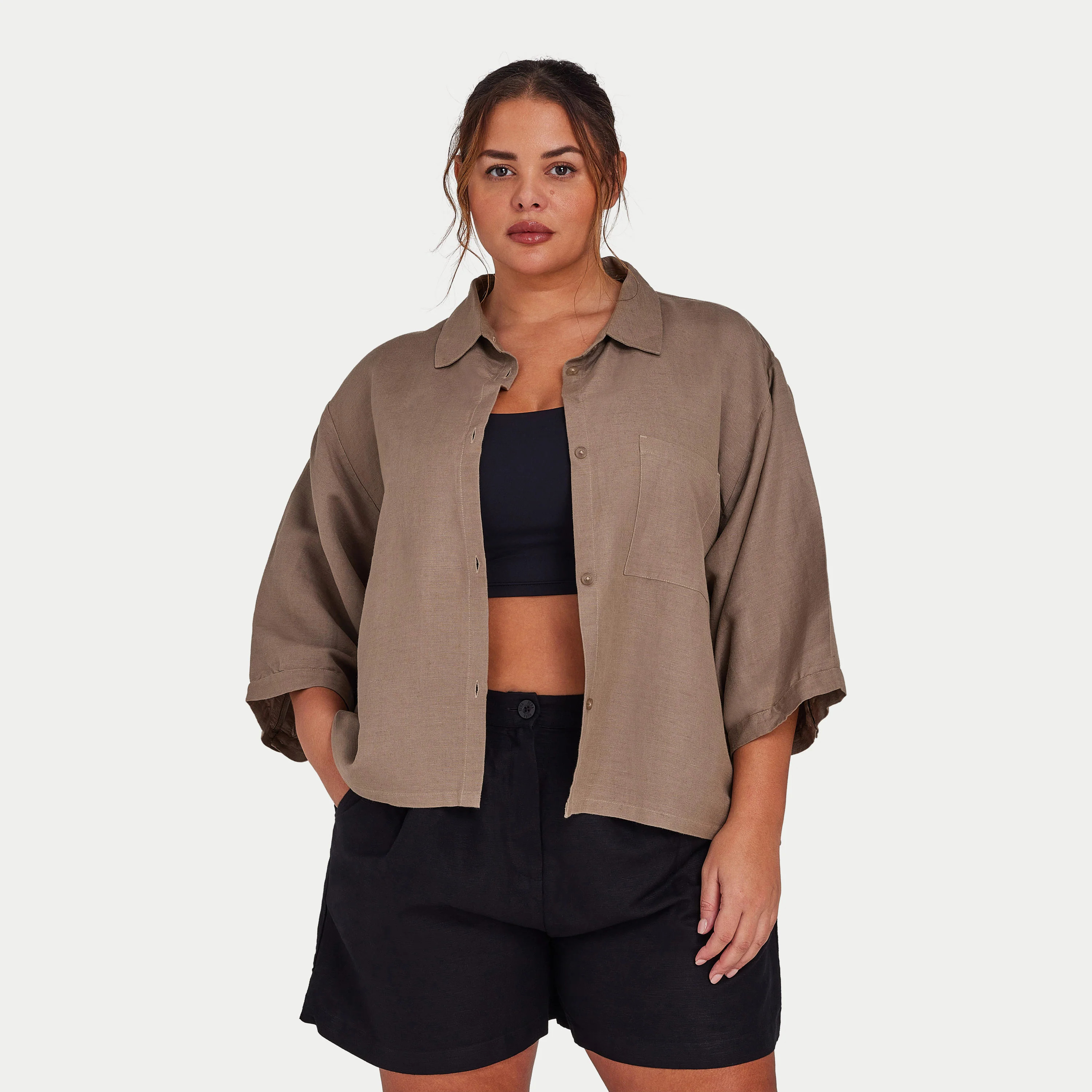 Womens Linen Mix Shirt - Marsh Grey | HERA Clothing | HERA Clothing