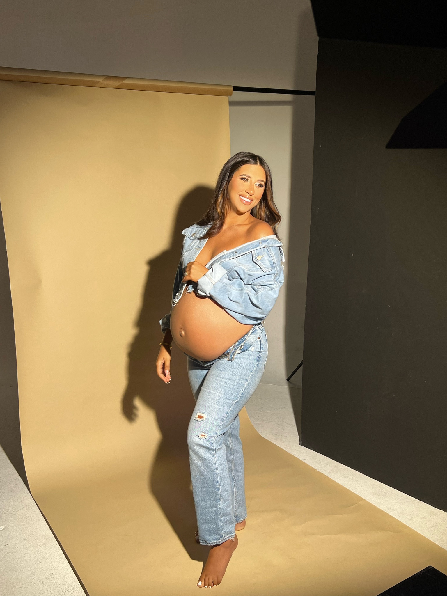 A pic from my maternity shoot! Wanted a good denim on denim look. Jacket is from my Detre line so not linkable but linking similars.

#LTKstyletip #LTKbump