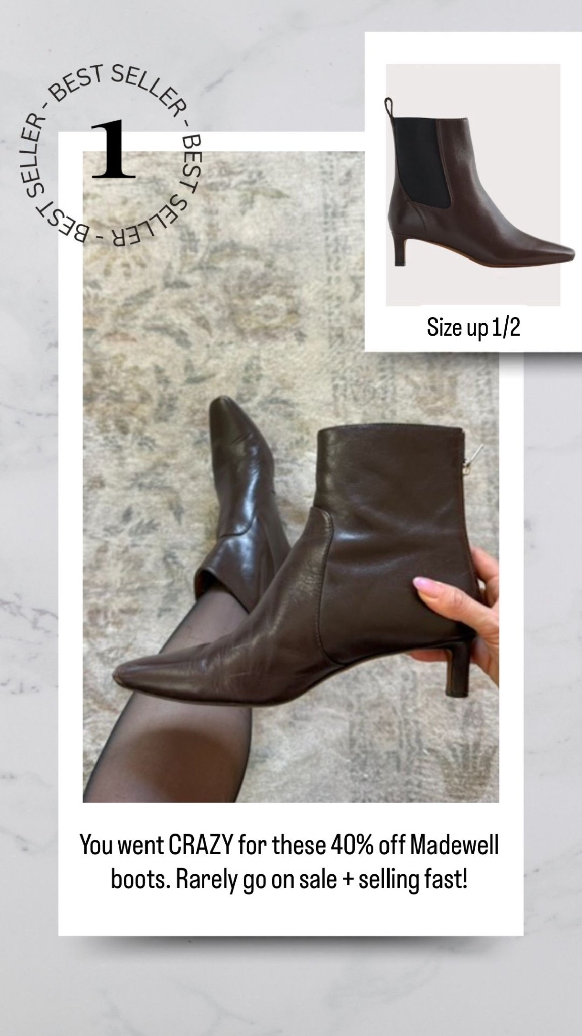 Leather kitten heel ankle boots from Madewell 40% off. Size up 1/2

#LTKSaleAlert