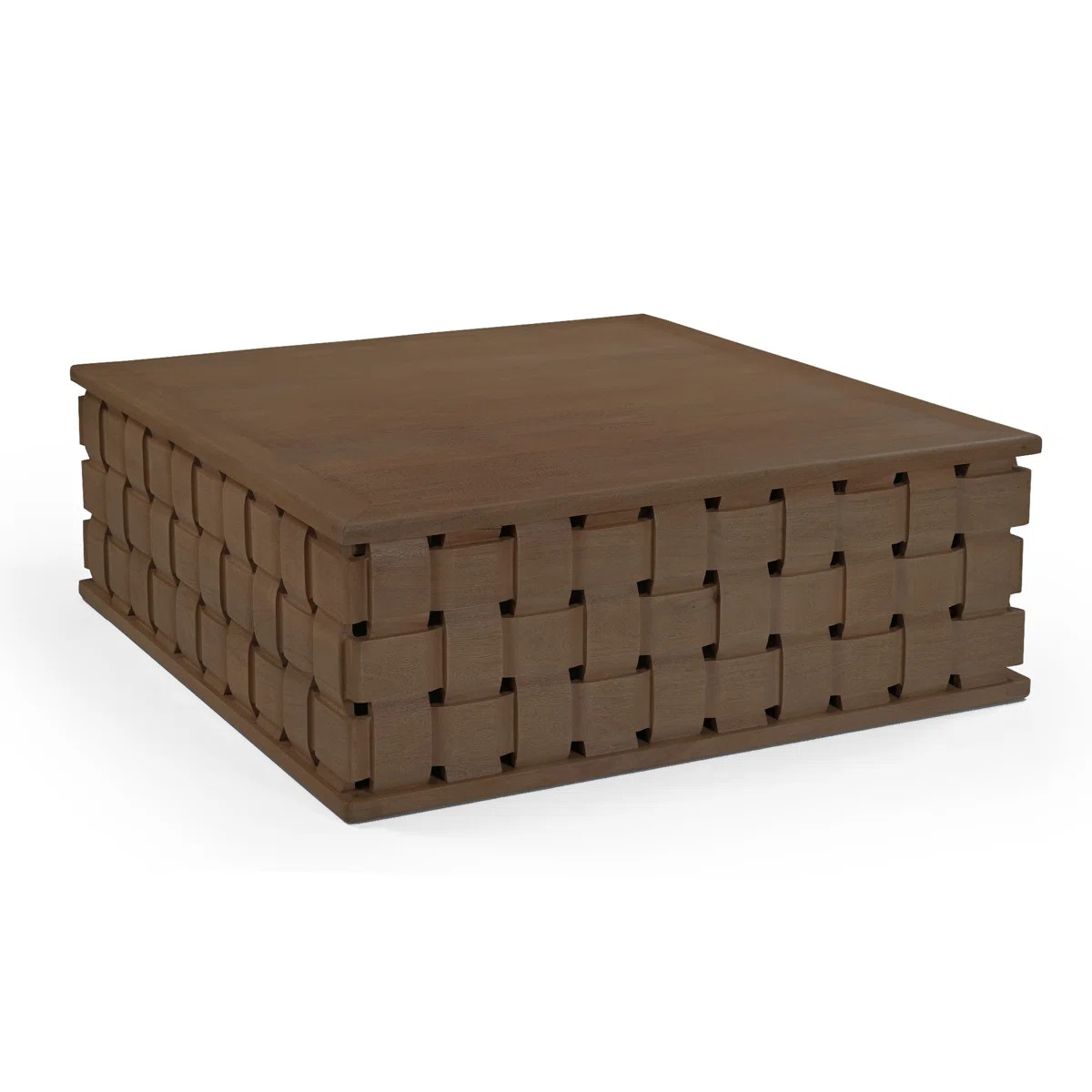 Joaquin 48" Dark Brown Wood W/ Carved Woven Base Square Coffee Table | Wayfair North America