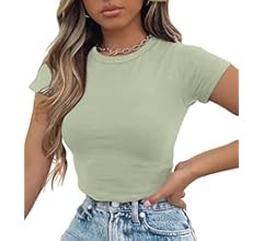 MISSACTIVER Women’s Basic Crop T-Shirt Tee Casual Crew Neck Short Sleeve Teen Girls Slim Fitted... | Amazon (US)
