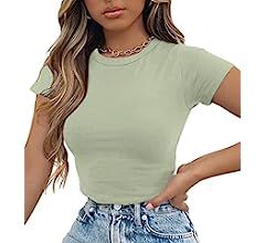 MISSACTIVER Women’s Basic Crop T-Shirt Tee Casual Crew Neck Short Sleeve Teen Girls Slim Fitted... | Amazon (US)
