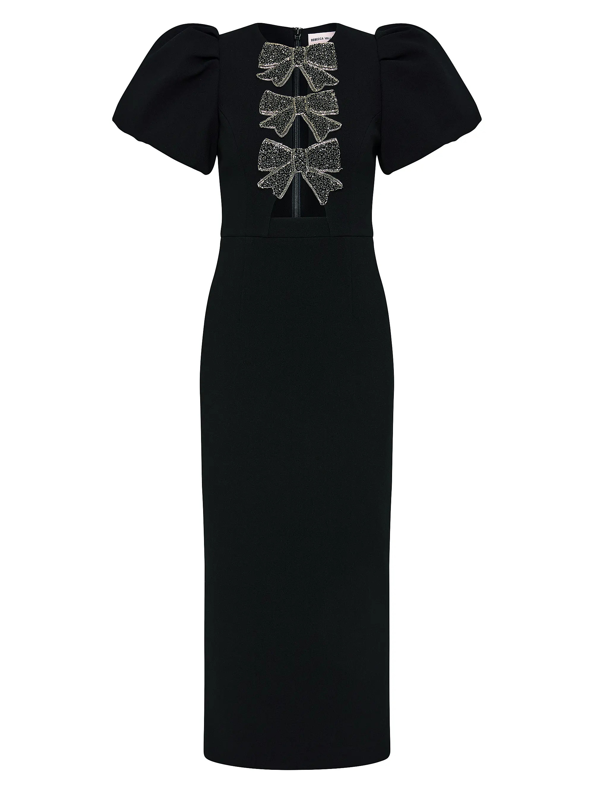 Eliana Crystal-Embellished Velvet Puff-Sleeve Midi-Dress | Saks Fifth Avenue