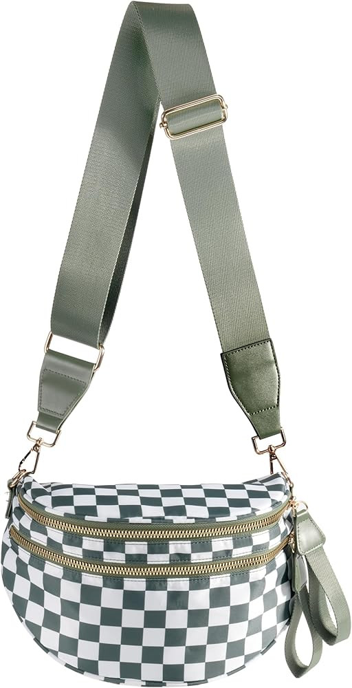 Spacious Checkered Nylon Crossbody Bag Bum Bag Checkered Handbags Wallets for Women | Amazon (US)