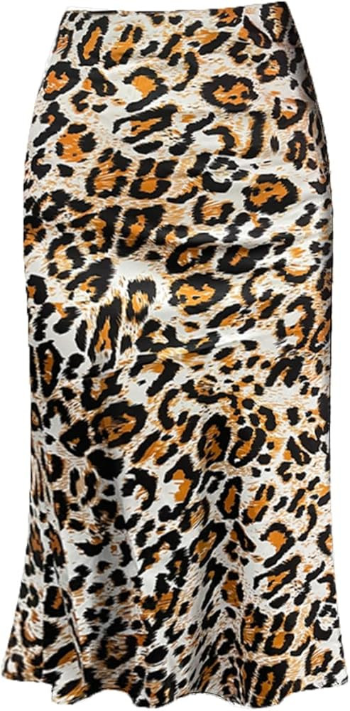 Maxi Skirts for Women Floral Leopard Skirt Midi Length High Waist Silk Satin Casual Ladies Skirts... | Amazon (US)