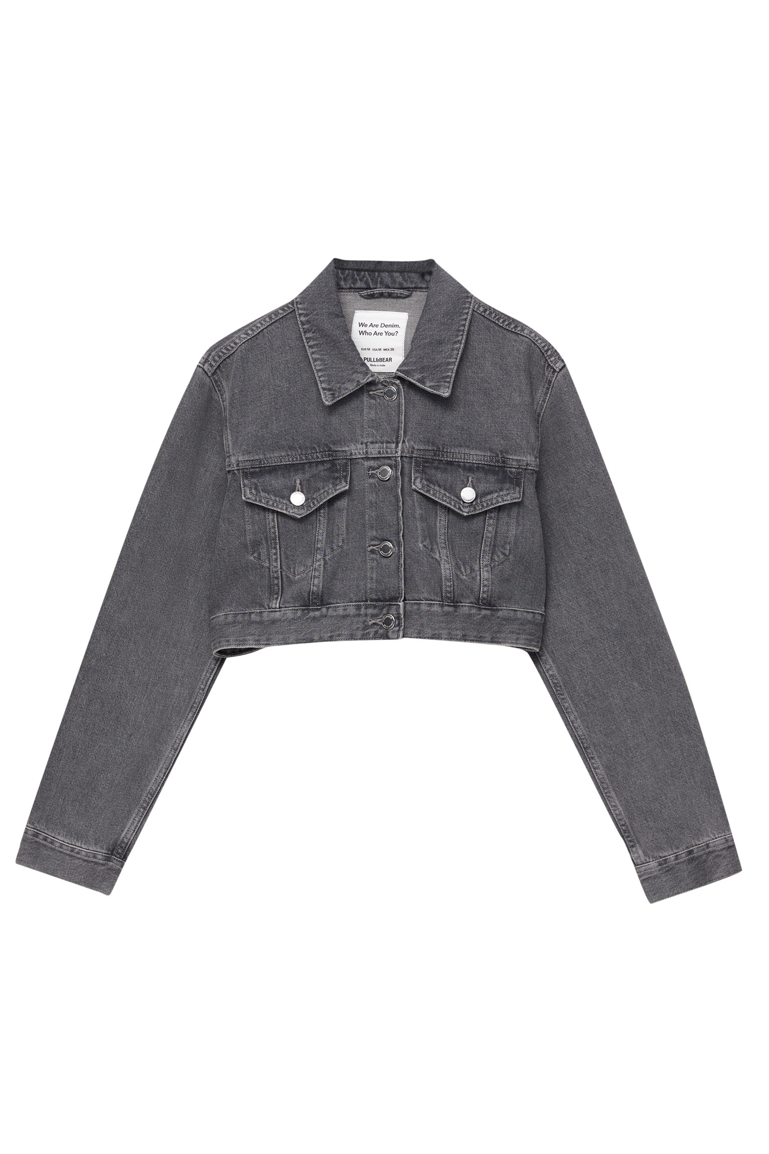 Veste en jean cropped grise | PULL and BEAR FR