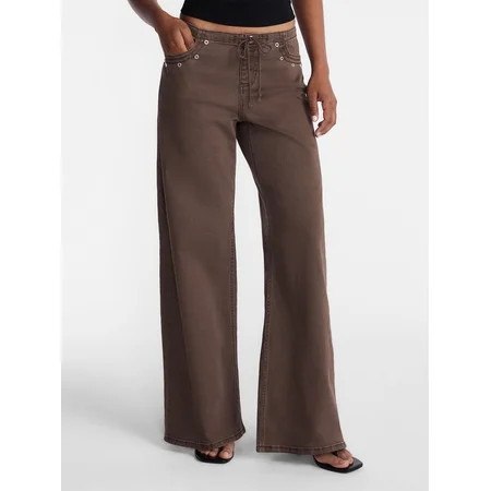 No Boundaries Drawstring Grommet Wide Leg Jean, 32" Inseam, Women's | Walmart (US)