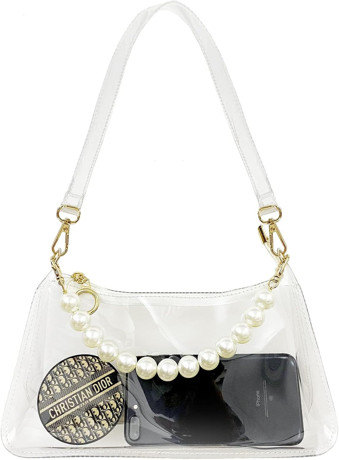 Sintra Clear Purse for Women, Clear Cute Hobo Tote Handbag Mini Clutch Bag with Pearl chain Stadi... | Amazon (US)