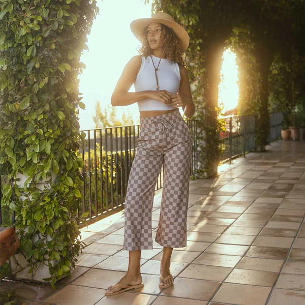 Audrey Wide Leg Pants, Brown Checkers | Albion Fit