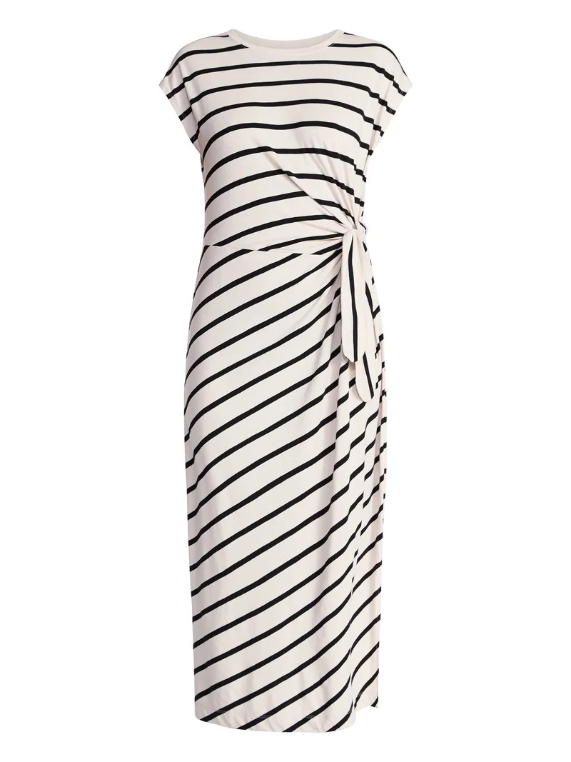 Time and Tru Women's and Women's Plus Side Tie Midi Dress with Dolman Sleeves, Sizes XS-4X | Walmart (US)