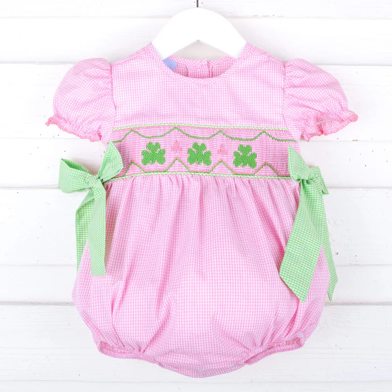 Clover Smocked Pink Gingham Beverly Bubble | Classic Whimsy