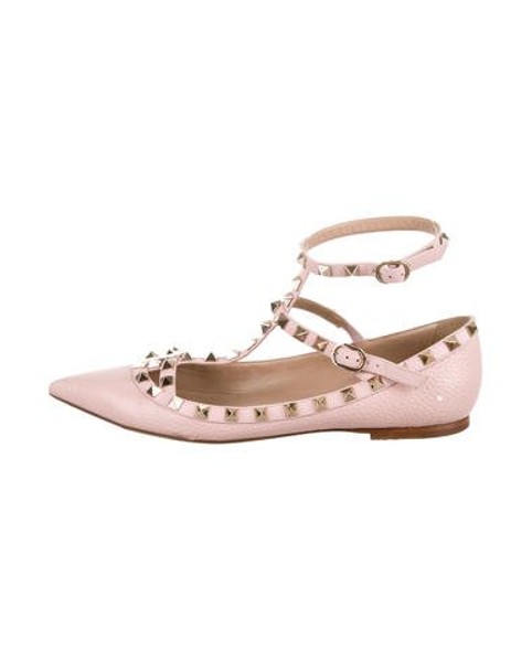 Valentino Rockstud Pointed-Toe Flats Mauve | The RealReal