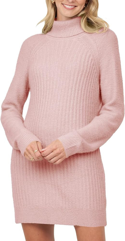 MEROKEETY Women's 2023 Turtleneck Long Sleeve Sweater Dress Dressy Fuzzy Ribbed Bodycon Mini Knit... | Amazon (US)