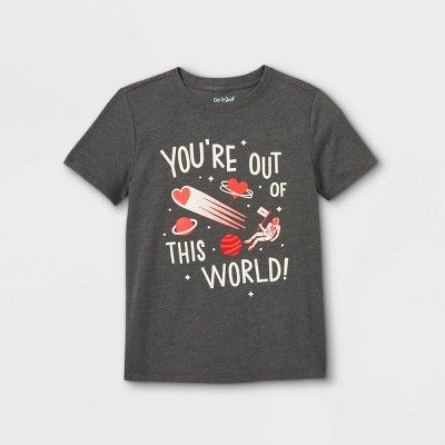 Boys' 'You're Out of This World' Short Sleeve Graphic T-Shirt - Cat & Jack™ Charcoal Gray | Target