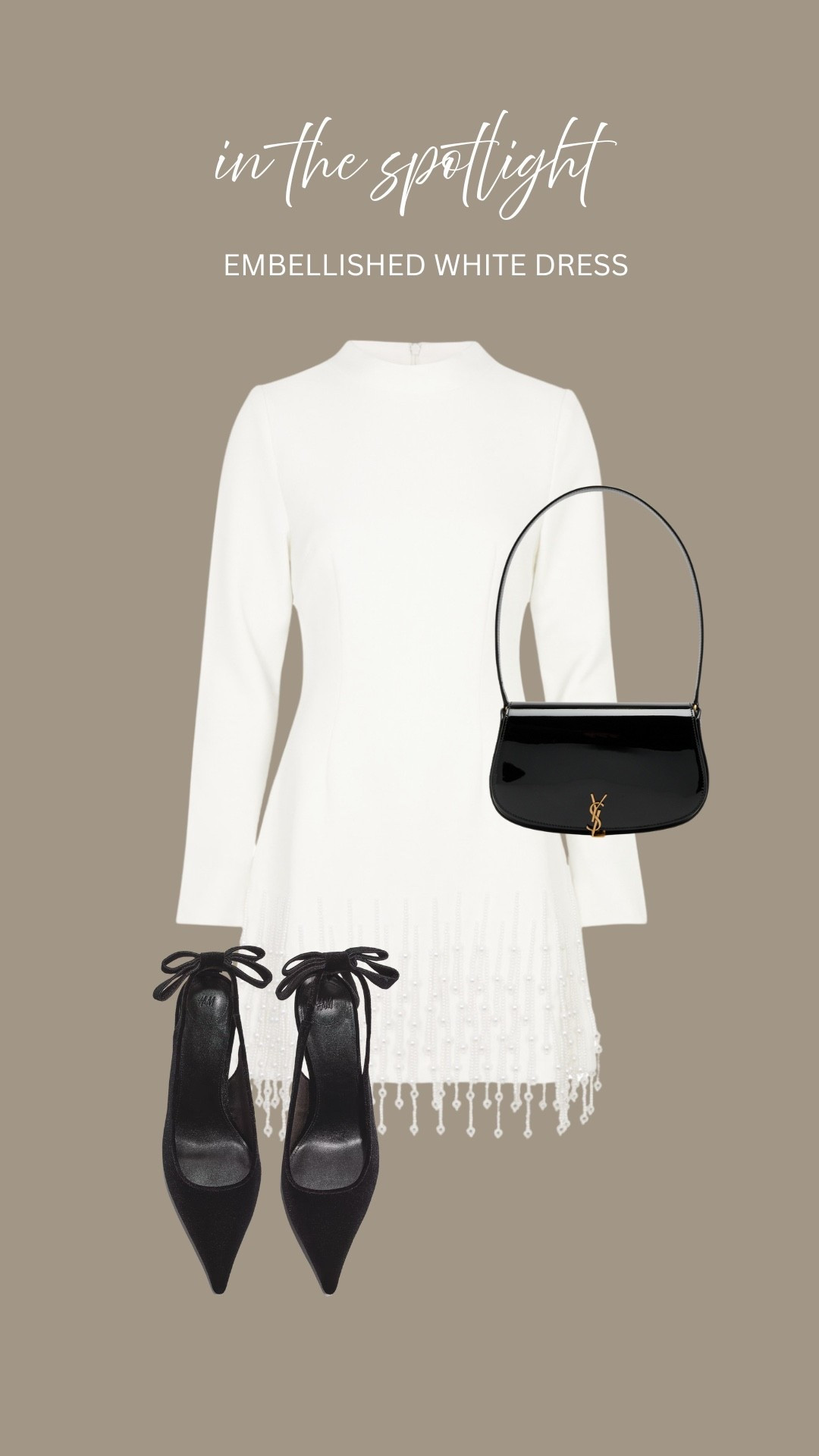 In the spotlight for party season! Embellished white dress styling with black accessories! 

#LTKpartywear #LTKfestive #LTKwinter