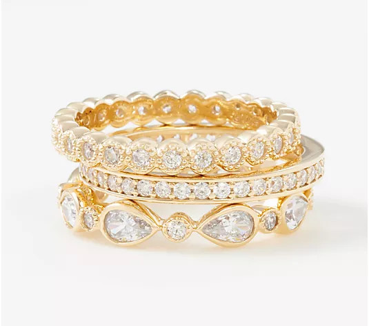 Diamonique Set of 3 Stackable Rings Sterling Silver - QVC.com | QVC