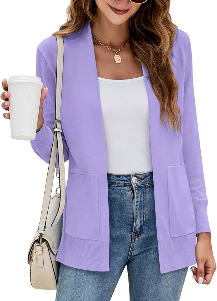 Yousify Womens Cardigan Sweater Long Sleeve Open Front Knit Cardigan Sweater with Pockets | Amazon (US)