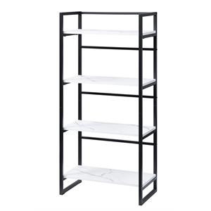 ACME Taurus Bookshelf in White Printed Faux Marble and Black | Cymax