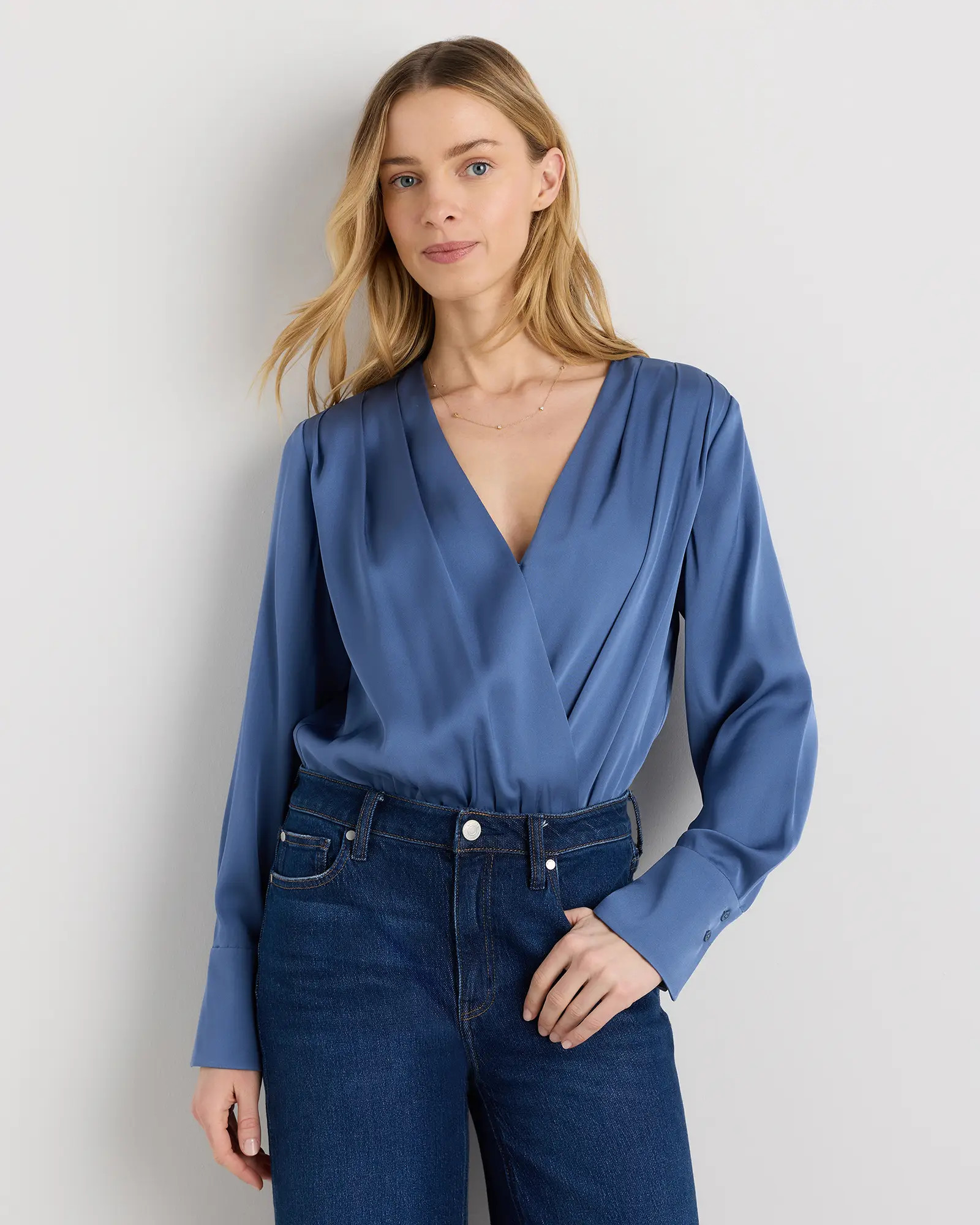 Washable Stretch Silk Surplice Bodysuit | Quince
