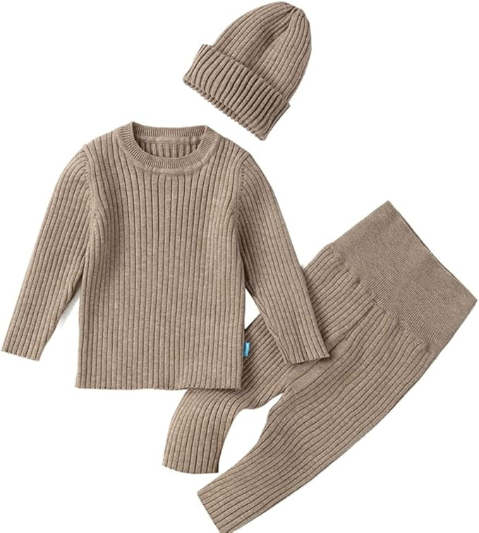 Teach Leanbh Baby Boys Girls Sweater Set Ribbed Elastic Knit Clothes Outfit Set Solid Tops High W... | Amazon (US)