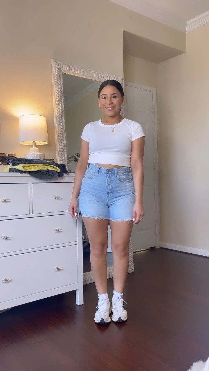 Casual summer outfit idea 
Baby tee: small
Denim shorts: 2 
New balance 327 sneakers: 4.5 men 
Gold jewelry 

#LTKSeasonal #LTKstyletip #LTKshoecrush