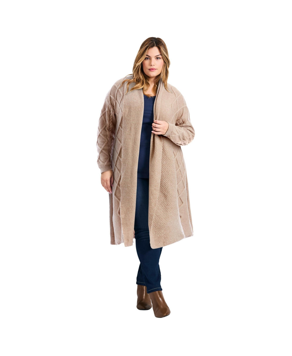 Avenue Women's Paris Longline Cable Cardi - Oatmeal | Macy's