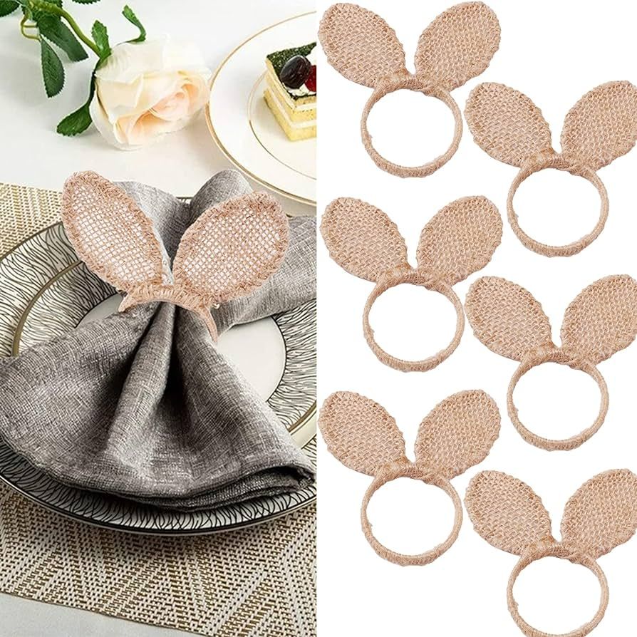 Set of 6 Easter Bunny Ears Carrot Napkin Ring, Cotton and Linen Rustic Hand Woven Napkin Buckles,... | Amazon (US)