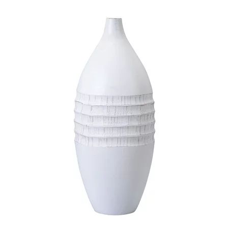 Villacera Handmade 14"" Tall Mango Wood White Modern Round Vase Decorative Barrel Hand Carved Vase E | Walmart (US)