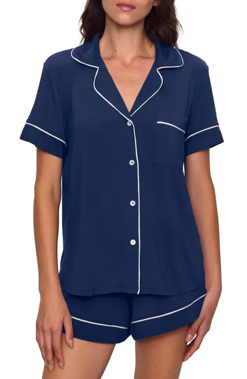 Eberjey Gisele Relaxed Short Pajamas in Navy/Ivory at Nordstrom, Size Medium | Nordstrom