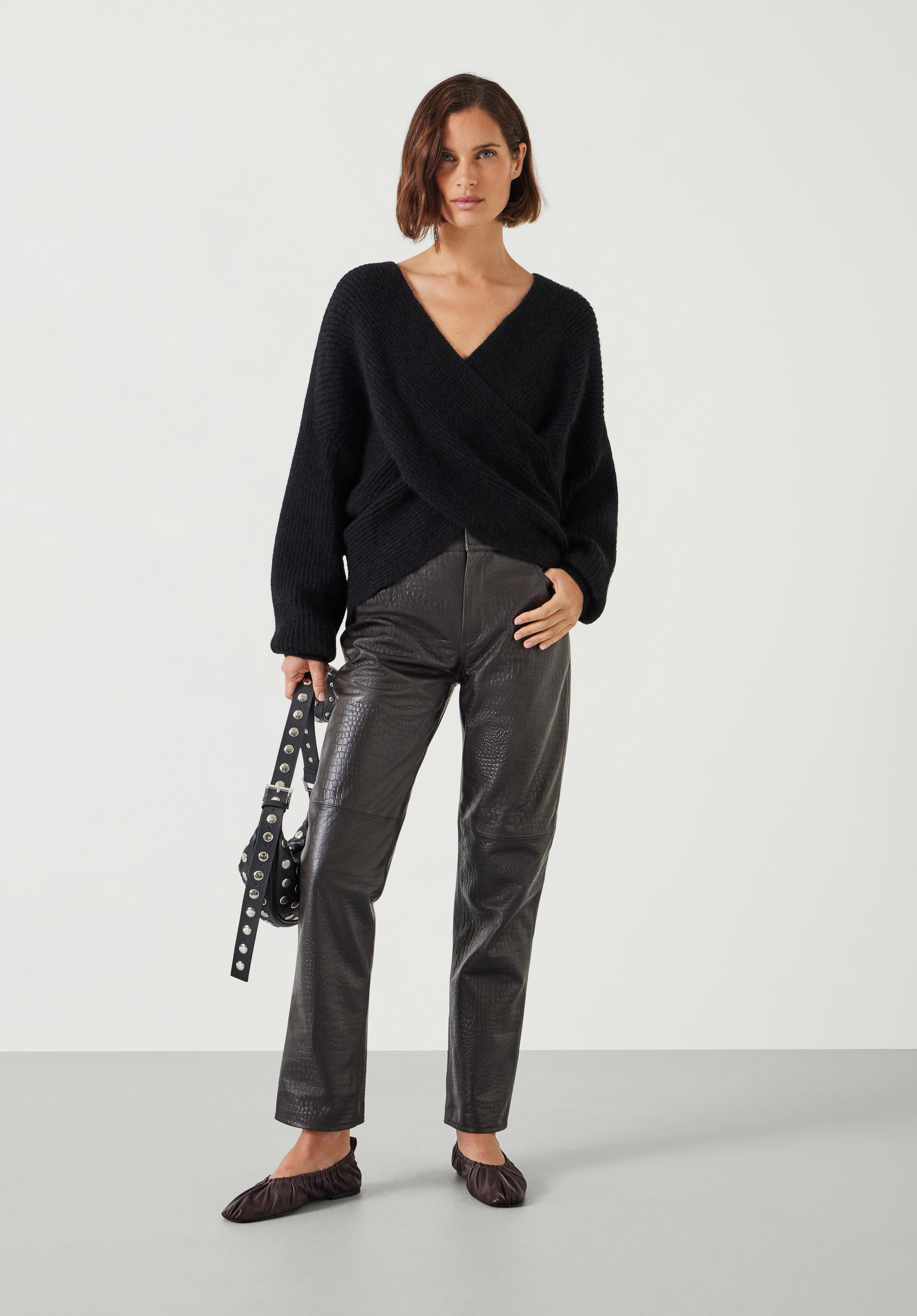Crocodile Embossed Leather Trousers | Hush UK