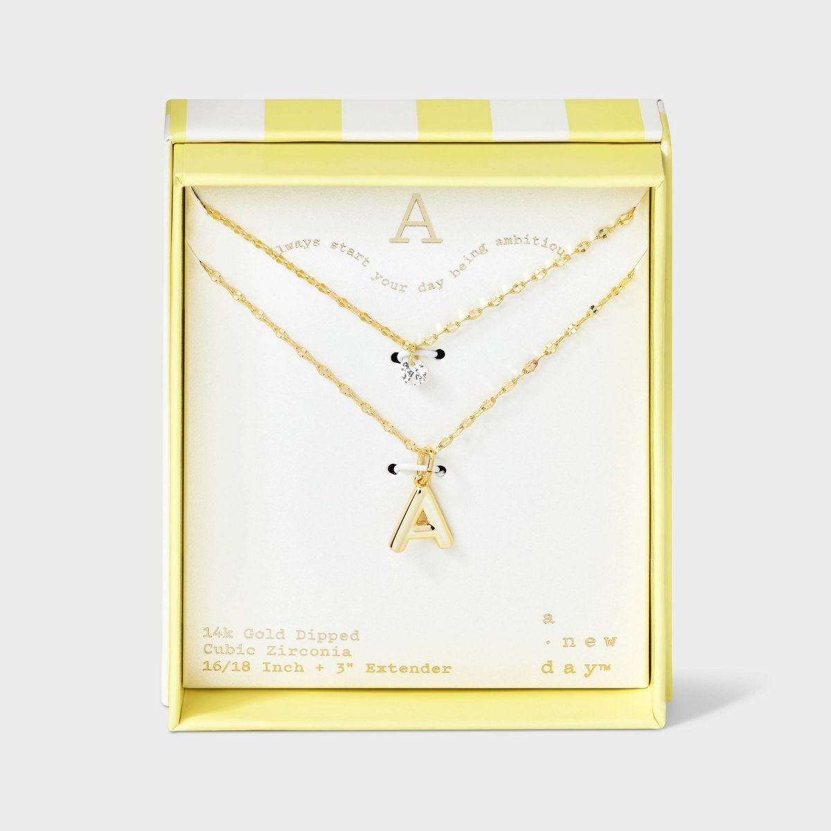 14K Gold Dipped Initial Cubic Zirconia Layered Chain Necklace - A New Day™ Gold | Target