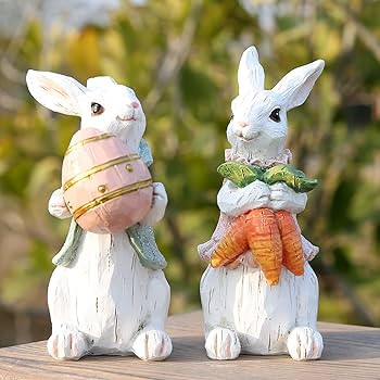 Hodao Easter Bunny Decorations Spring Home Decor Bunny Figurines Gifts(Easter White Rabbit 2pcs) | Amazon (US)
