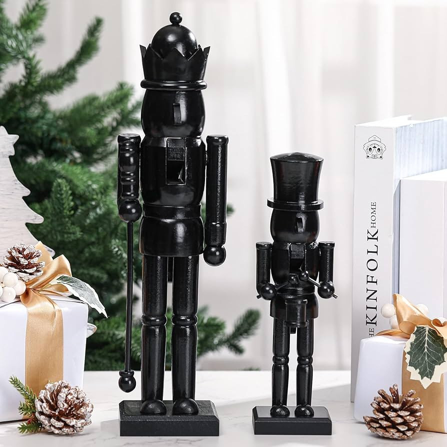 2 Pcs Christmas Nutcracker Ornaments 15'' 10'' Traditional Black Wooden Nutcracker Figures Nutcra... | Amazon (US)