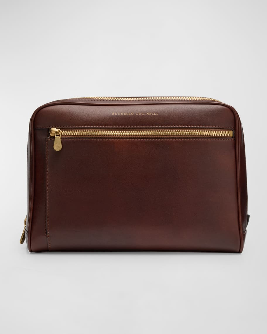 Brunello Cucinelli Men's Leather Toiletry Bag | Neiman Marcus