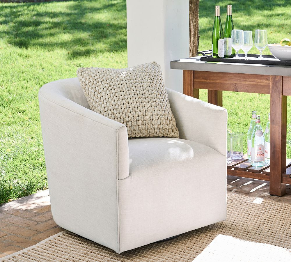 Baldwin Upholstered Swivel Outdoor Lounge Chair | Pottery Barn (US)