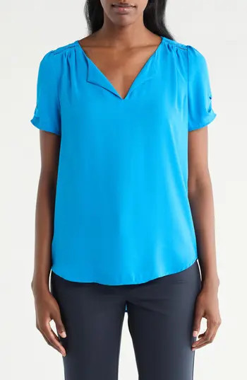 DR2 by Daniel Rainn Elke Split Neck Top in Indigo Bunting at Nordstrom Rack, Size Small | Nordstrom Rack