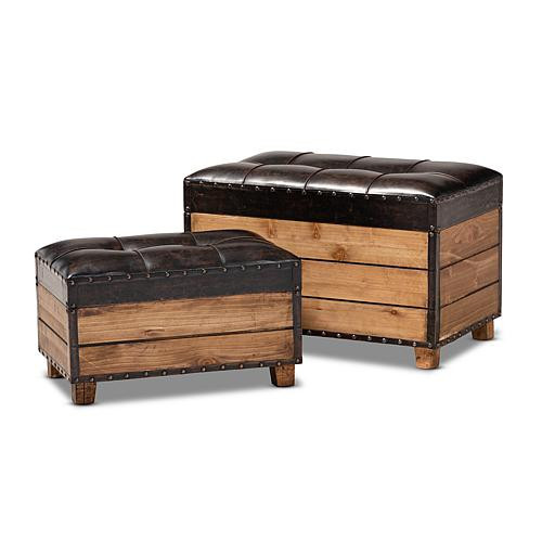 Baxton Studio Marelli Faux Leather Upholstered Storage Trunk Ottoman 2-Piece Set | HSN