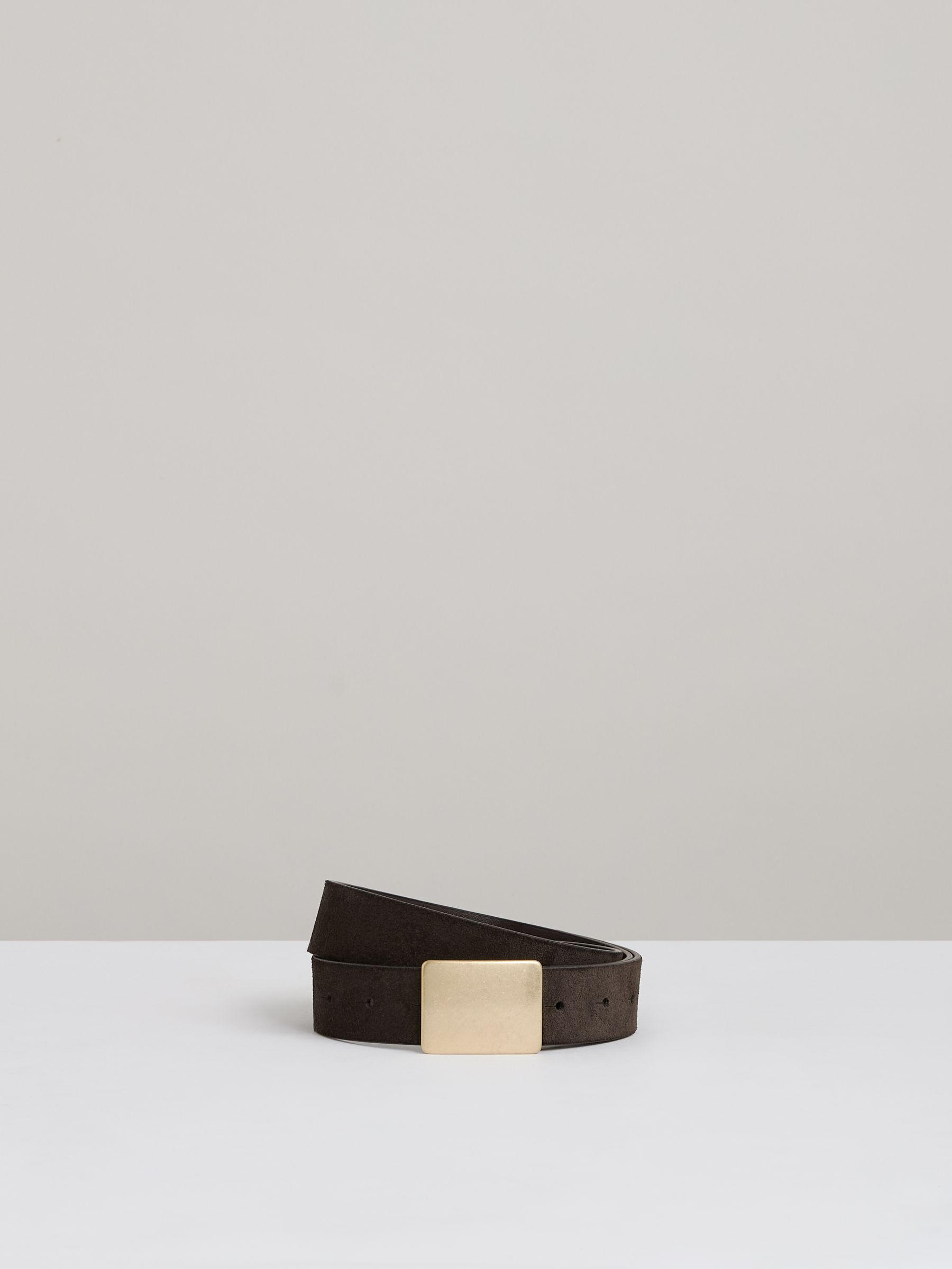 Reiss Suede Square-Buckle Belt in Chocolate - REISS | Reiss UK