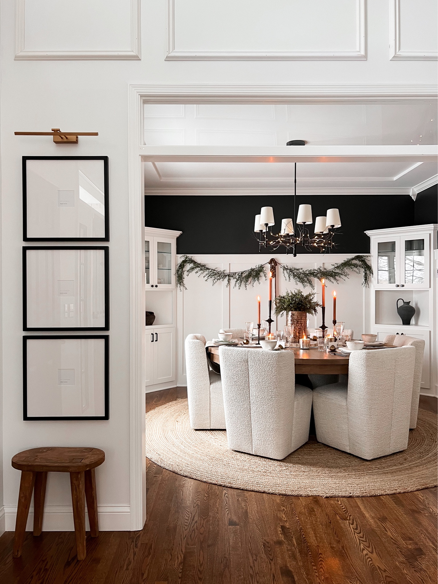 Round dining table, arhaus chairs, arhaus furniture, square frames, pottery barn wall frames, picture frame light, round jute rug, rugs USA 

#LTKhome #LTKHoliday #LTKstyletip