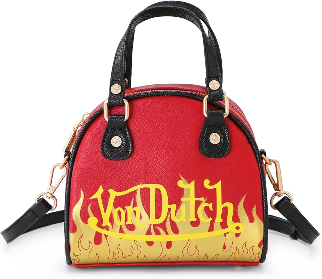 Von Dutch Flames Mini Bowling Bag | 6.8” Vegan Leather Crossbody with Logo Hardware, Top Handle... | Amazon (US)