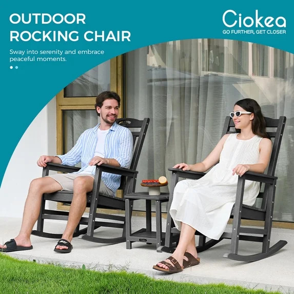 Ciokea Outdoor Black Rocking Chair All-Weather HDPE Oversize Porch Rocker Chair for Patio Garden ... | Walmart (US)