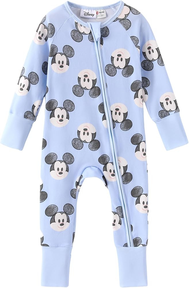 Disney Princess Ariel Belle Moana Mickey Minnie Baby Organic Cotton Footie Zipper Pajamas Newborn... | Amazon (US)