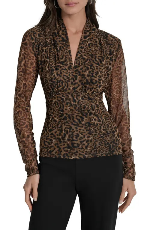 DKNY Zebra Print Long Sleeve Mesh Shirt in Compact Cheetah at Nordstrom, Size Medium | Nordstrom