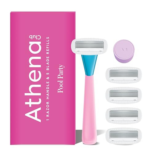 Athena Club Women’s Razor Kit, 5-Blade Cartridge Razor for Sensitive Skin, Serum-Infused Blades with Shea Butter and Hyaluronic Acid, Includes Handle, 5 Refills and Magnetic Shower Hook - Pool Party | Amazon (US)