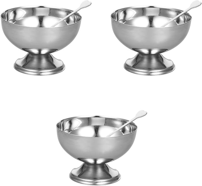 DOITOOL Stainless Steel Silver Serving Bowls 3Pcs Metal Ice Cream Dessert Cups Reusable Footed Sm... | Amazon (US)