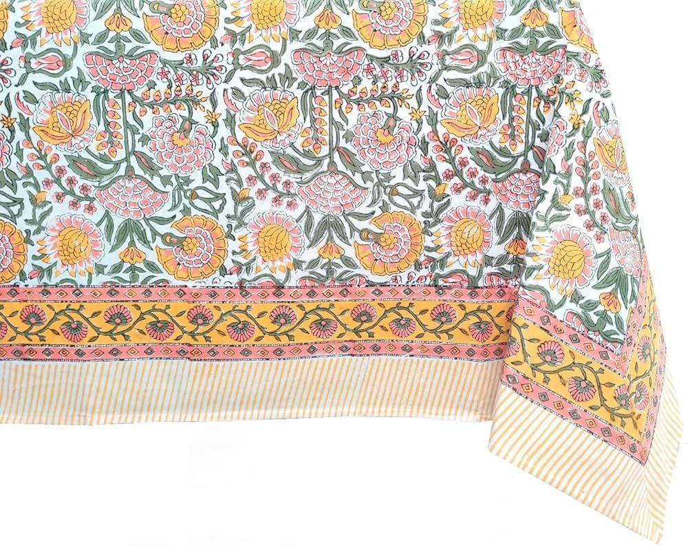 ATOSII Clover Yellow 100% Cotton Square Fall Tablecloth, Handblock Floral Print Linen Table Cloth... | Amazon (US)