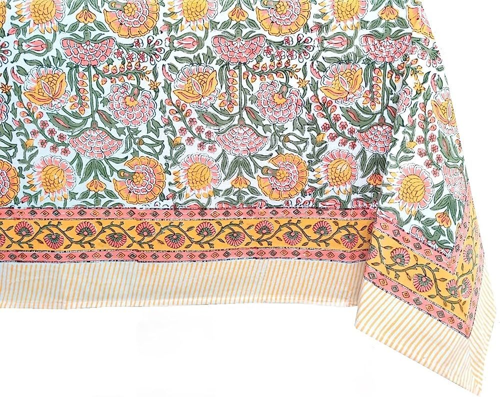 ATOSII Clover Yellow 100% Cotton Square Fall Tablecloth, Handblock Floral Print Linen Table Cloth... | Amazon (US)