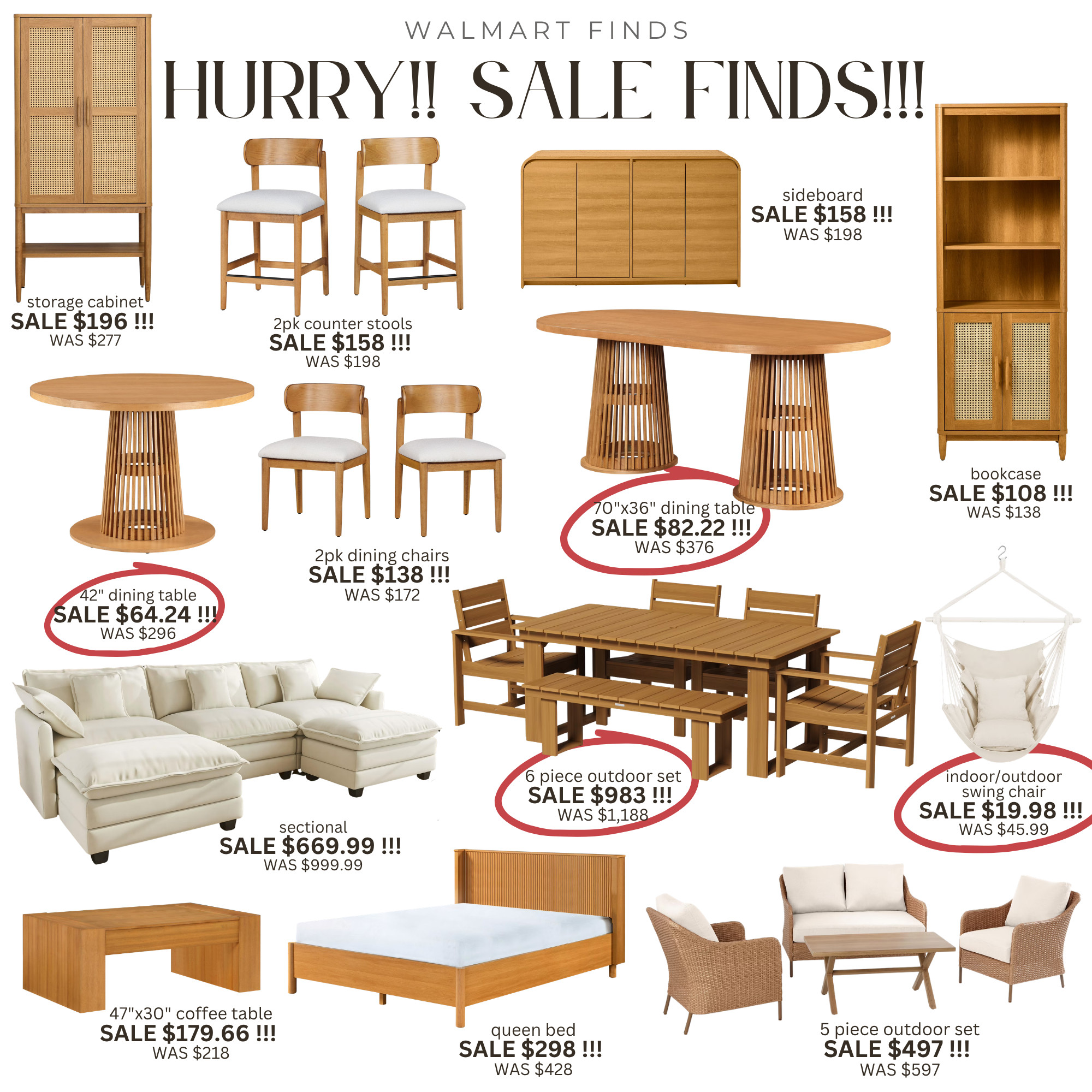 Sale on these furniture pieces from Walmart! From dining tables, outdoor patio furniture, counterstool, dining chairs, sectional, coffee table, bed, and more! Walmart home - modern home - interior styling - home furniture - boho style - midcentury modern - cozy - natural wood

 

 #LTKSeasonal #LTKHome #LTKSaleAlert