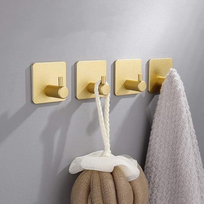 LACKINGONE 4 PCS Self Adhesive Hooks, Gold Stainless Steel Coat Hooks, Punch-Free Antirust Hooks ... | Amazon (UK)