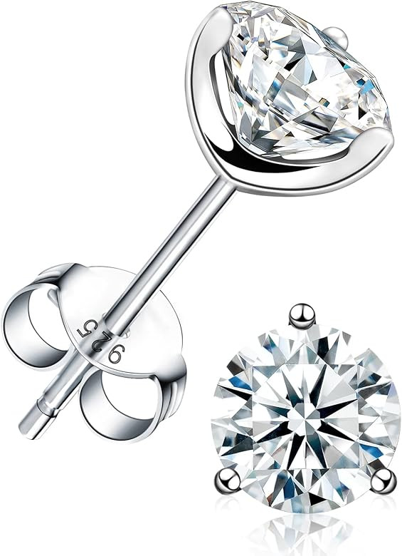 Moissanite Stud Earrings for Women Men Girls, FCINOS 18K White Gold Plated S925 Sterling Silver 2... | Amazon (US)